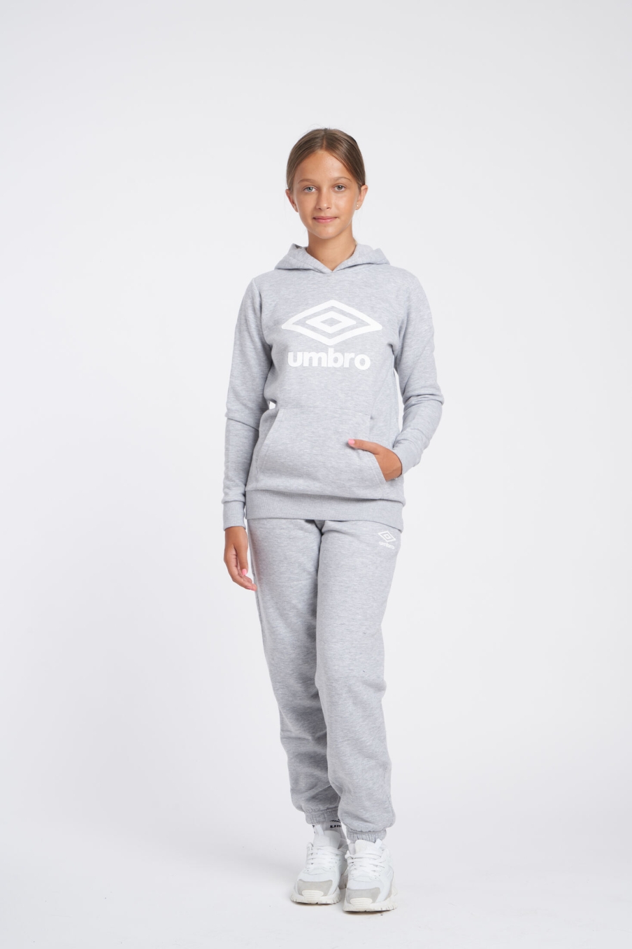 Umbro Wardrobe Hoodie Large Logo Junior Gray / White