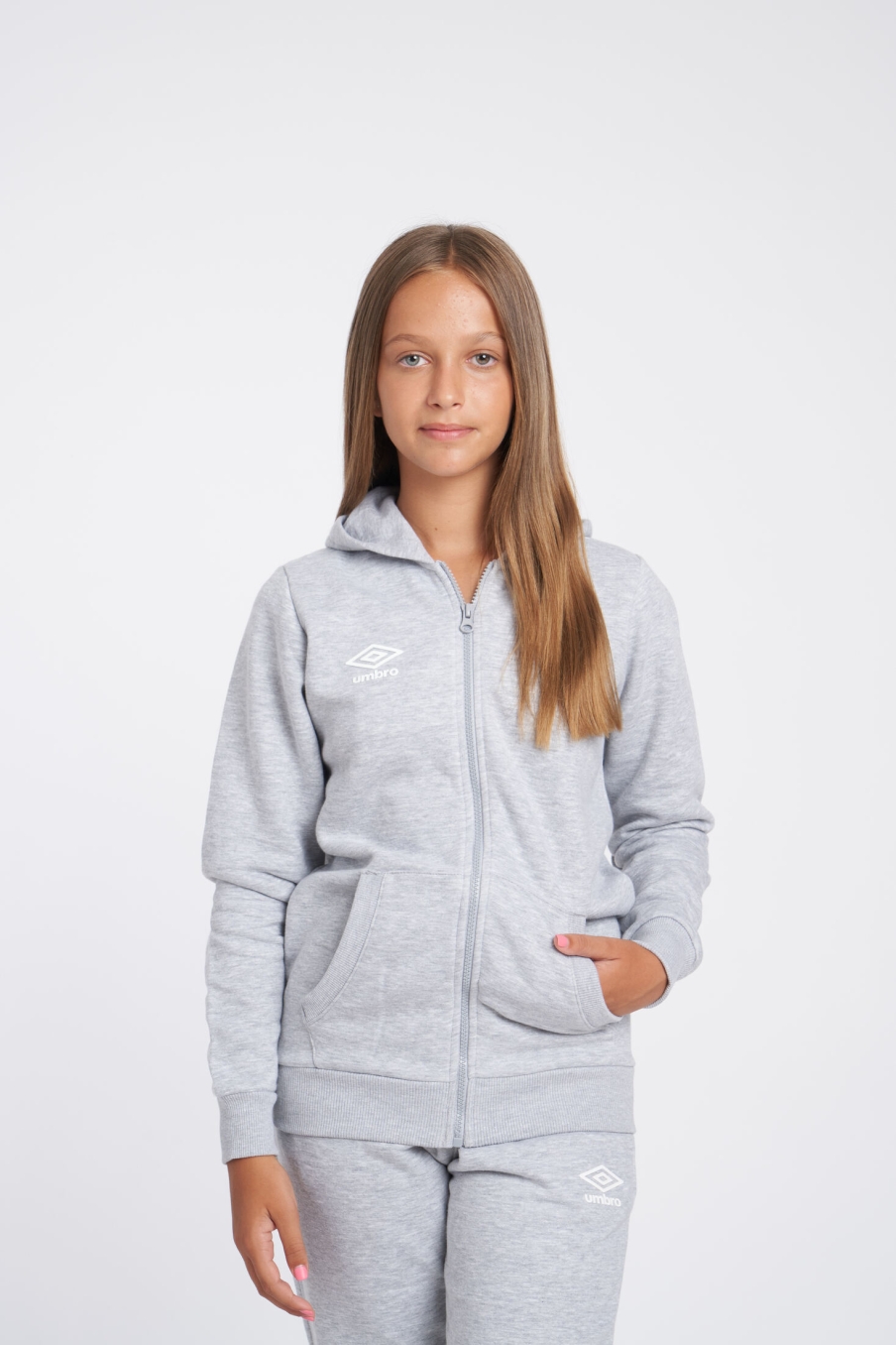 Umbro Wardrobe Zip Through Hoodie Small Logo Junior Gray Jacket