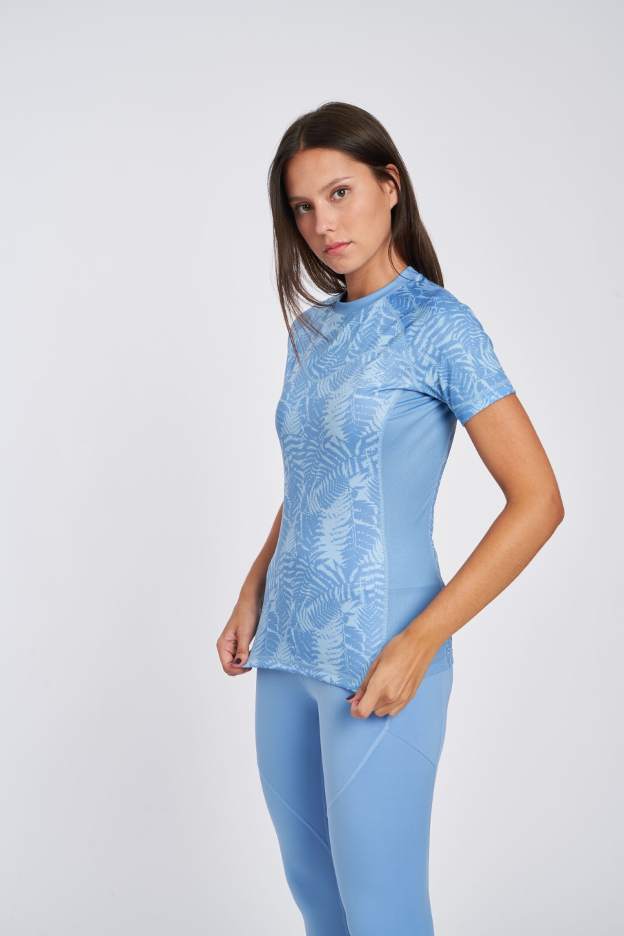 T-shirt pro treinamento profissional impresso poli tee - womensilhe / céu claro