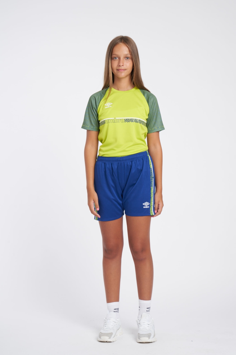 CAMISETA UMBRO SPIRITO JERSEY - JNRLIME PUNCH / BRANCO / AZUL SODALITE