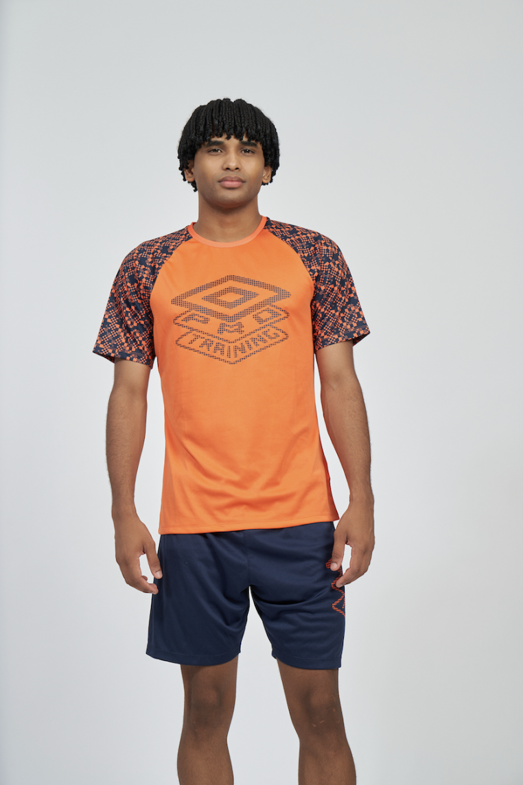 Camiseta Umbro Pro Training Active Graphic Sleeve Jersey Vermillion Orange / Dark Navy