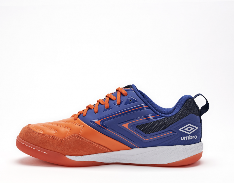 Umbro Pro 5 Bump White / Safety Yellow / Malibu Blue Indoor Soccer Shoe