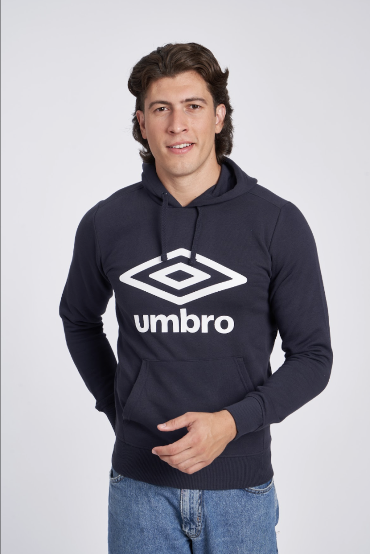 Moletom Umbro com Capuz Logo Grande Marinho/Branco/Marinho