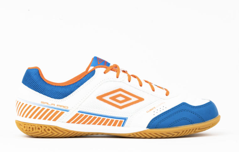 Chuteira Umbro Sala Pro II de futsal branco/laranja/azul