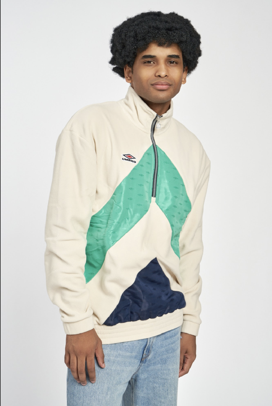 SUDADERA POLAR UMBRO PANELLED QUARTER ZIP FOG / PEPPERMINT GREEN / DARK NAVY