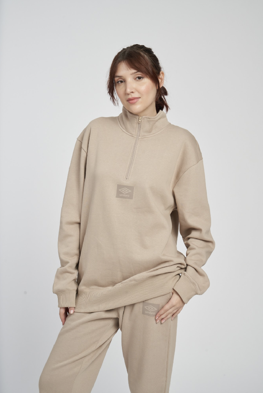 SUDADERA UMBRO RLXD ¼ ZIP FLEECE SIMPLY TAUPE
