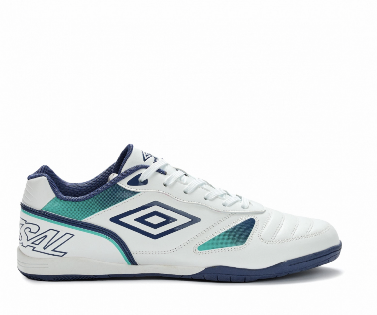 Chuteira de Futsal Umbro Sala CTRL Branca / Azul Skipper / Azul Piscina