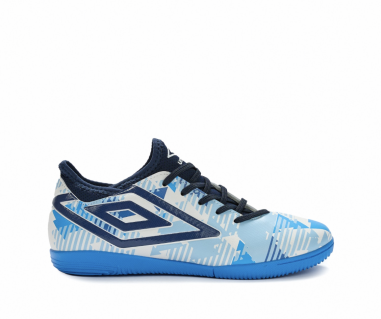 Umbro Formation III IC Hallenfußballschuh - Junior - Weiß / Dunkelmarineblau / Himmelblau