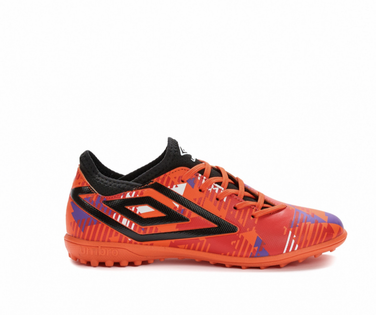 Chuteira Umbro Formation III TF - Júnior - Laranja / Preto / Vermelho / Roxo / Branco