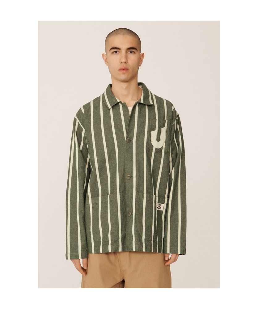 YMC Striped Refs Jacket Rain Forest / Cannoli Cream 2